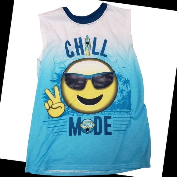 𝅺3 for $25 Children's Place Boys Tank Top Shirt 10 12 Smiley Face Chill Mode - Picture 1 of 4